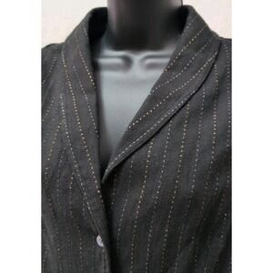 J Jill Black Vest Pinstripe Wool Blend Crochet‎ Back Vintage Size Medium Petite